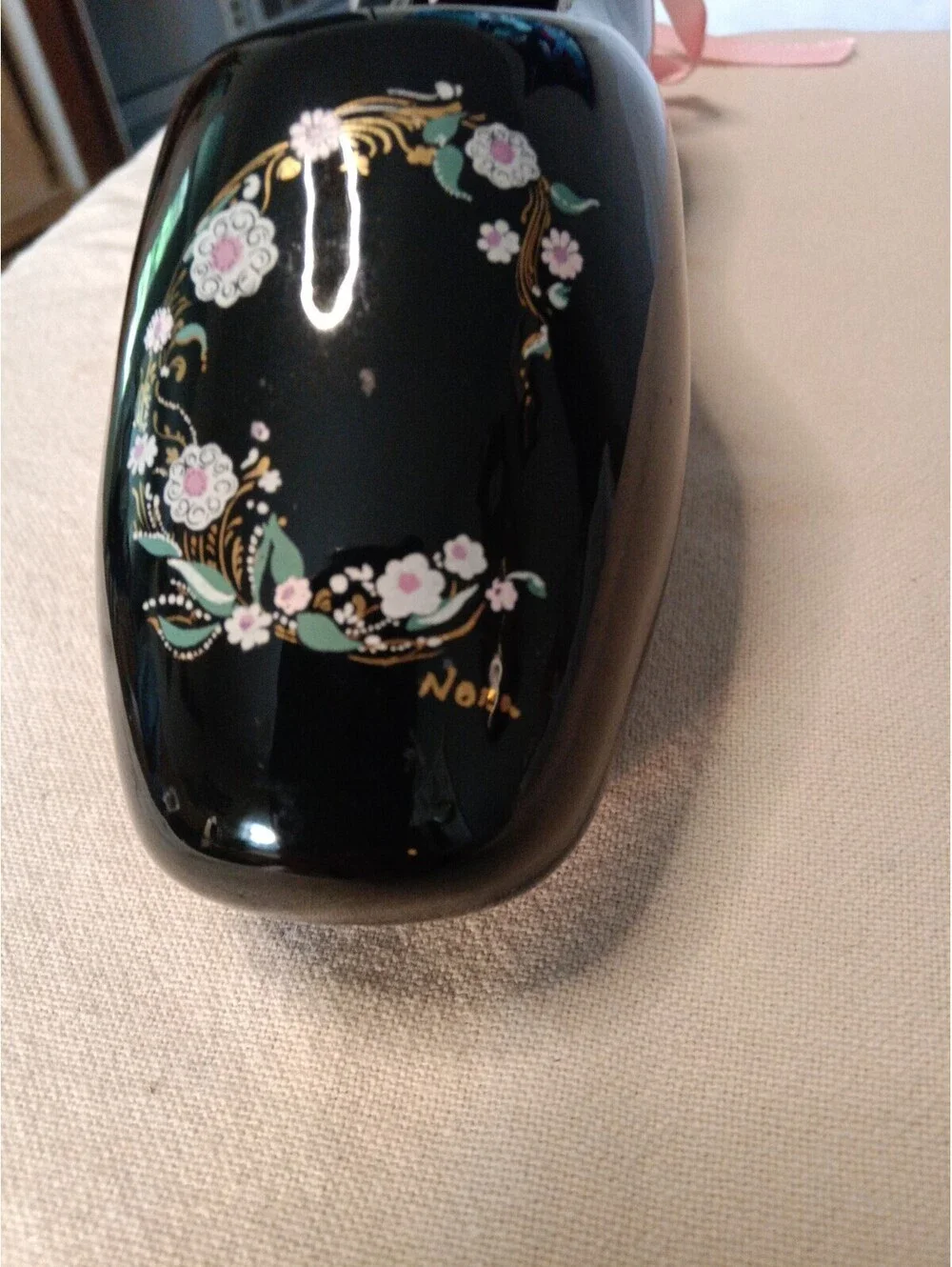 Pavlova Paris 1922 Ceramic Ballet Slipper Wall Vase Black Floral Signed Nona